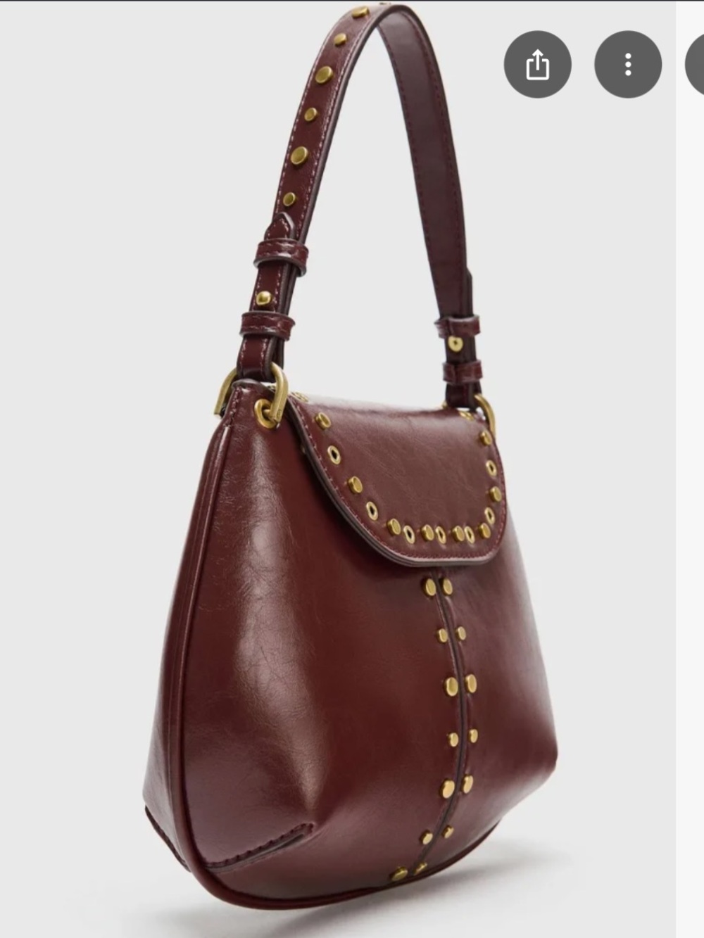Zara Burgandy Handbag with Gold Rivets - Picture 8 of 10